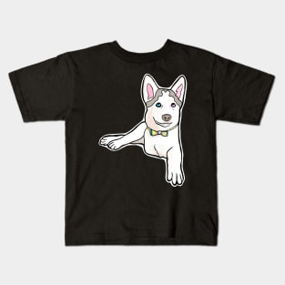 Adorable Three-Legged Tripod Husky Named Mochi with Rainbow Bow Tie Kids T-Shirt